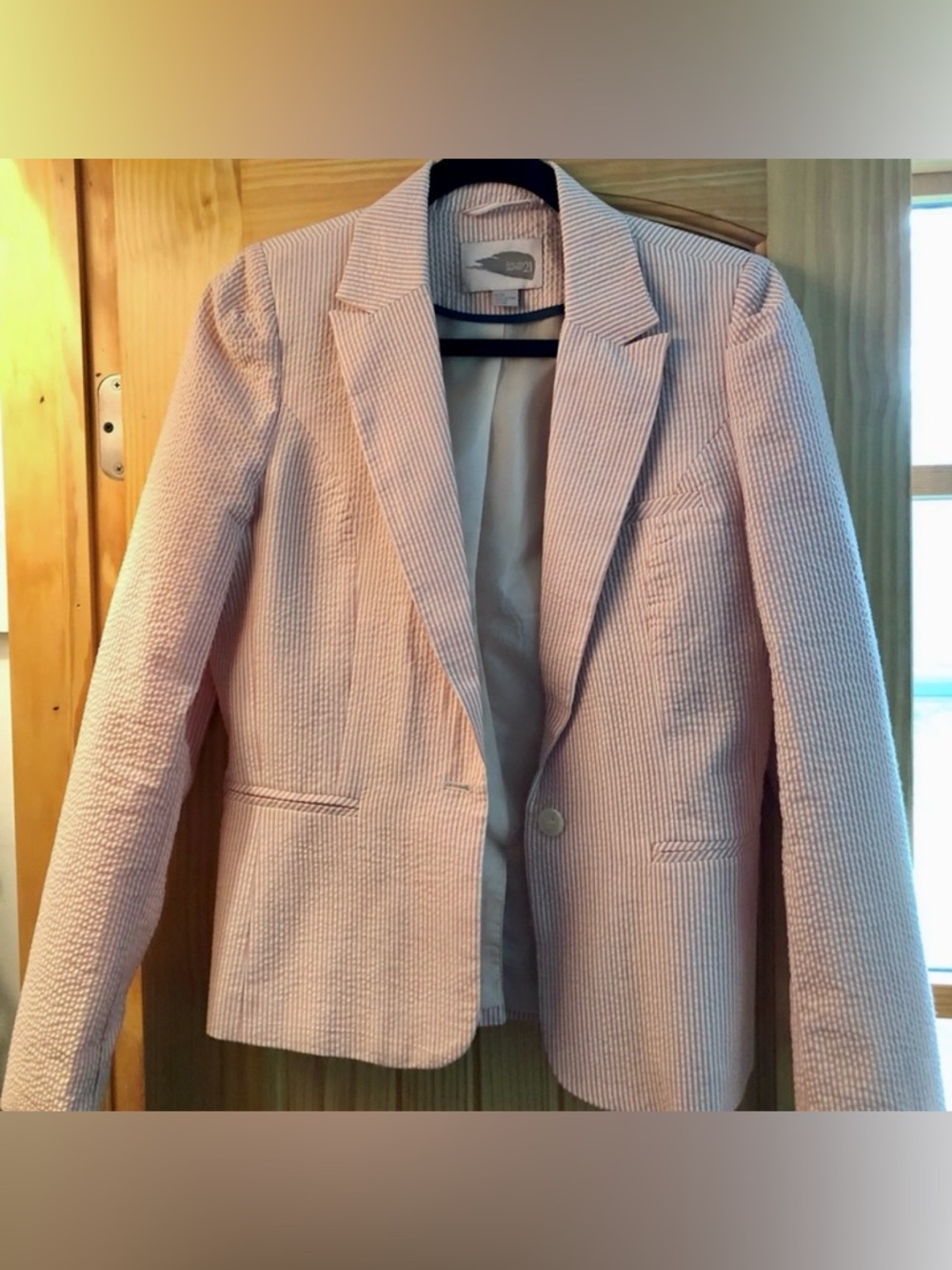 Pink seersucker blazer